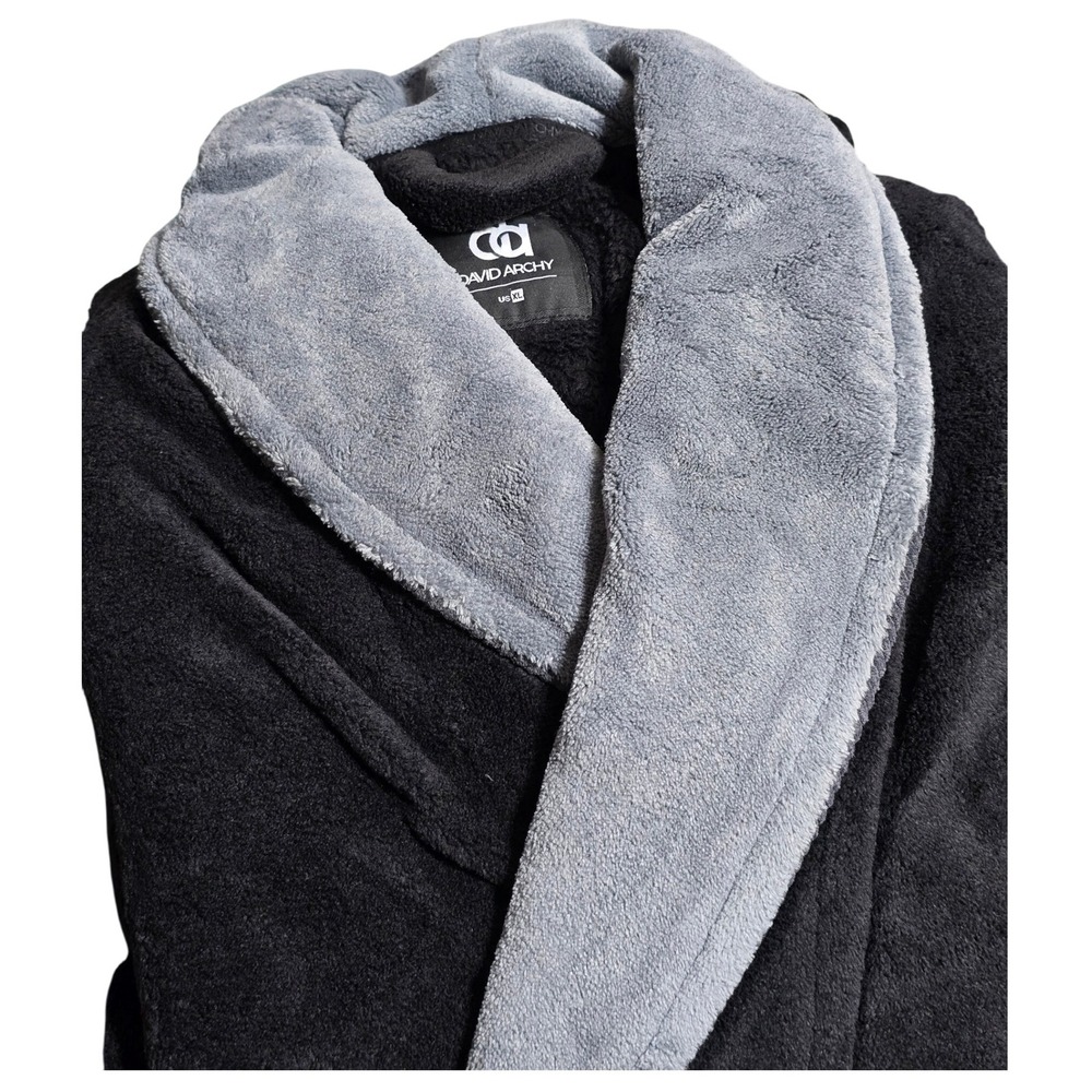 DAVIDavid Archy Men's Loungewear Bathrobe, Plush, Long, Black‎ Grey, XL, New